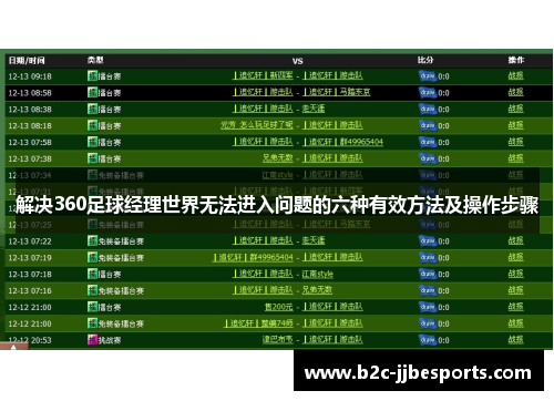 解决360足球经理世界无法进入问题的六种有效方法及操作步骤